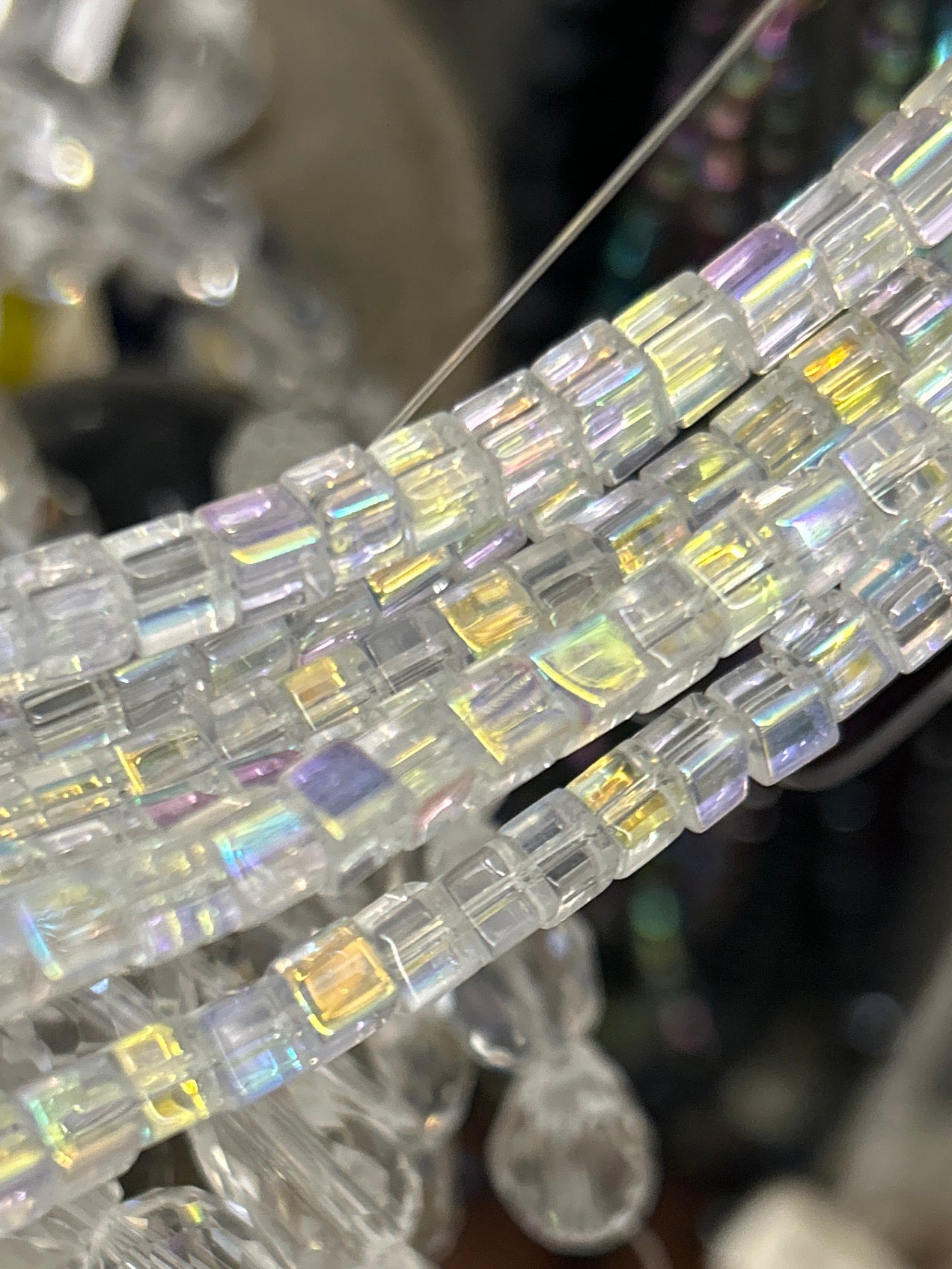 5mm Faceted Glass Cube Beads AB