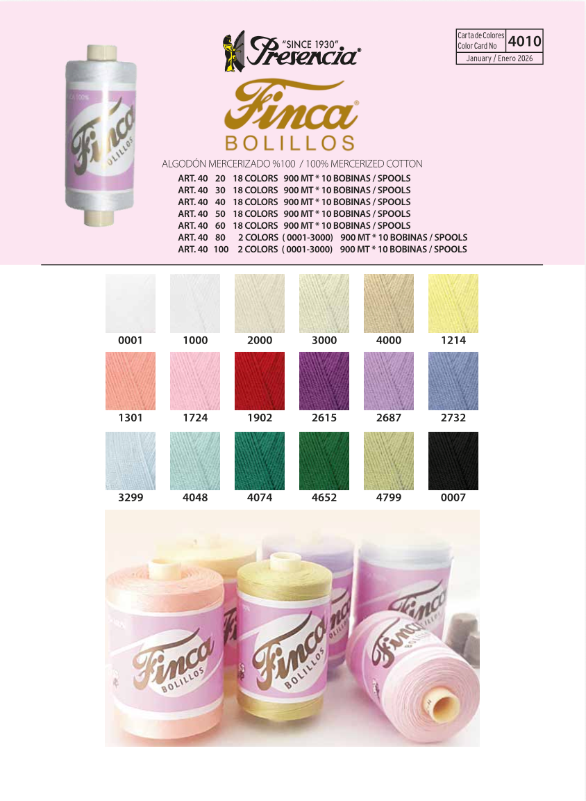 Finca yarn spools with color chart on a white background