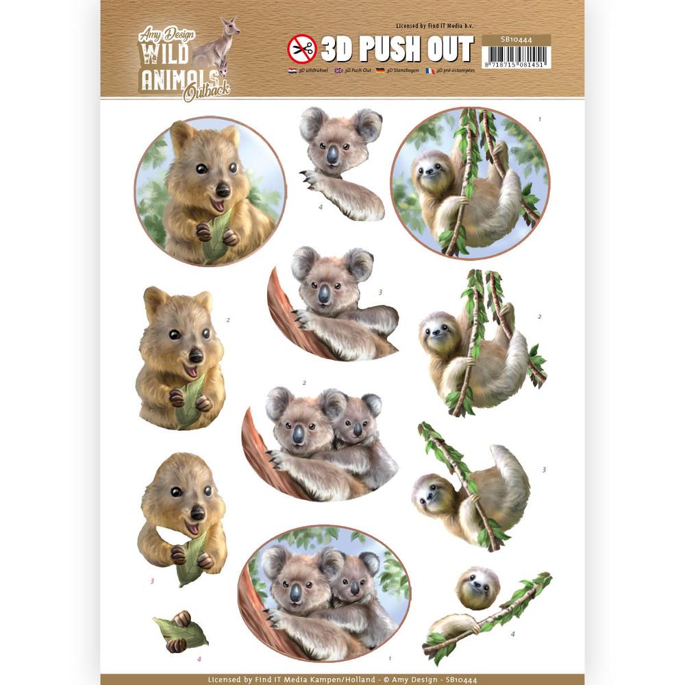 3D Diecut sheet - Amy Design / Quokka, Koala, Sloth