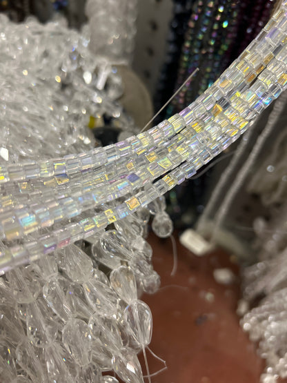 5mm Faceted Glass Cube  Beads AB