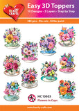 flowers in cups 3d toppers, hearty crafts, pk of 10 designs