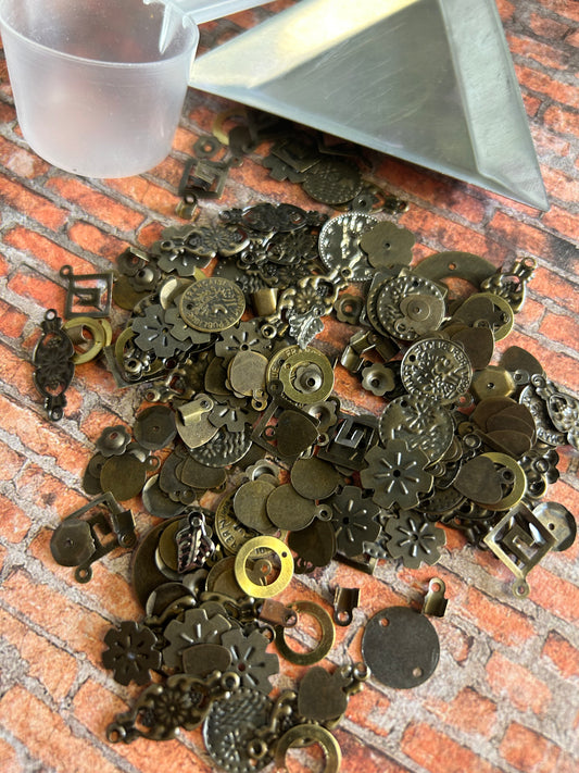 bronze stampings, charms, findings