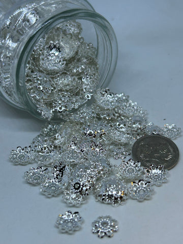 silver filigree stamped metal bead cap 10mm