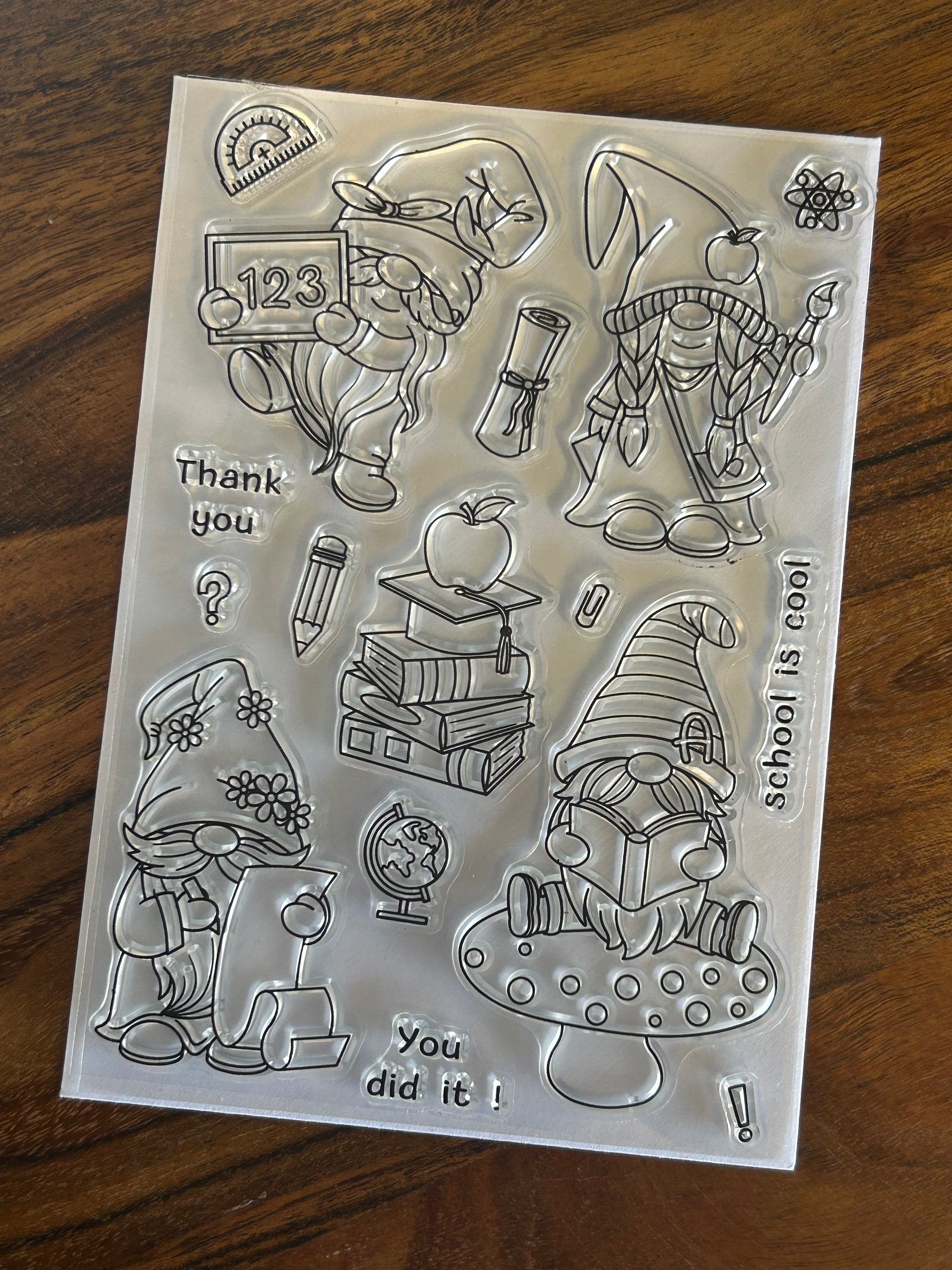 school is cool, gnomes stamp set, set of 16