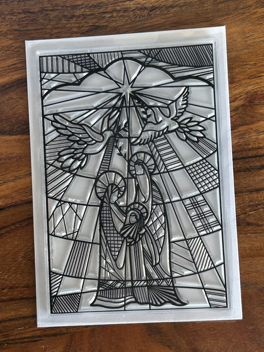 nativity scene in stain glass look, 4 x 6 stamp