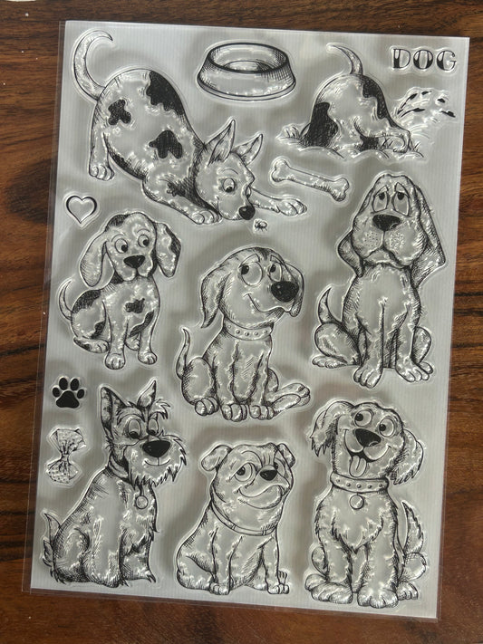 pack of hounds stamp set, approx a5 total in size, 14 stamps in this set