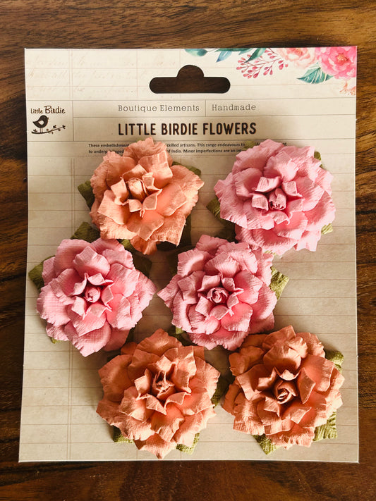 little birdie paper flowers, pack of 6, 45mm, coral 63103