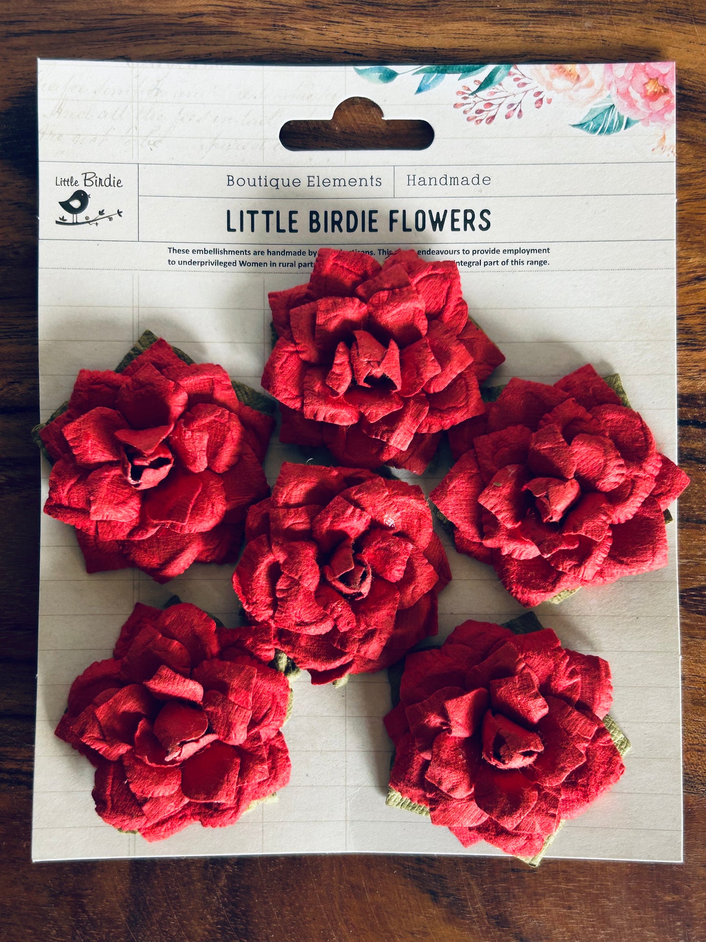 little birdie paper flowers, cherry red pack of 6, approx 45mm