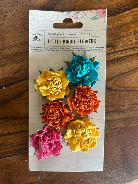 little birdie paper flowers, pack of 6, tropical sunburst approx 30, CR63145