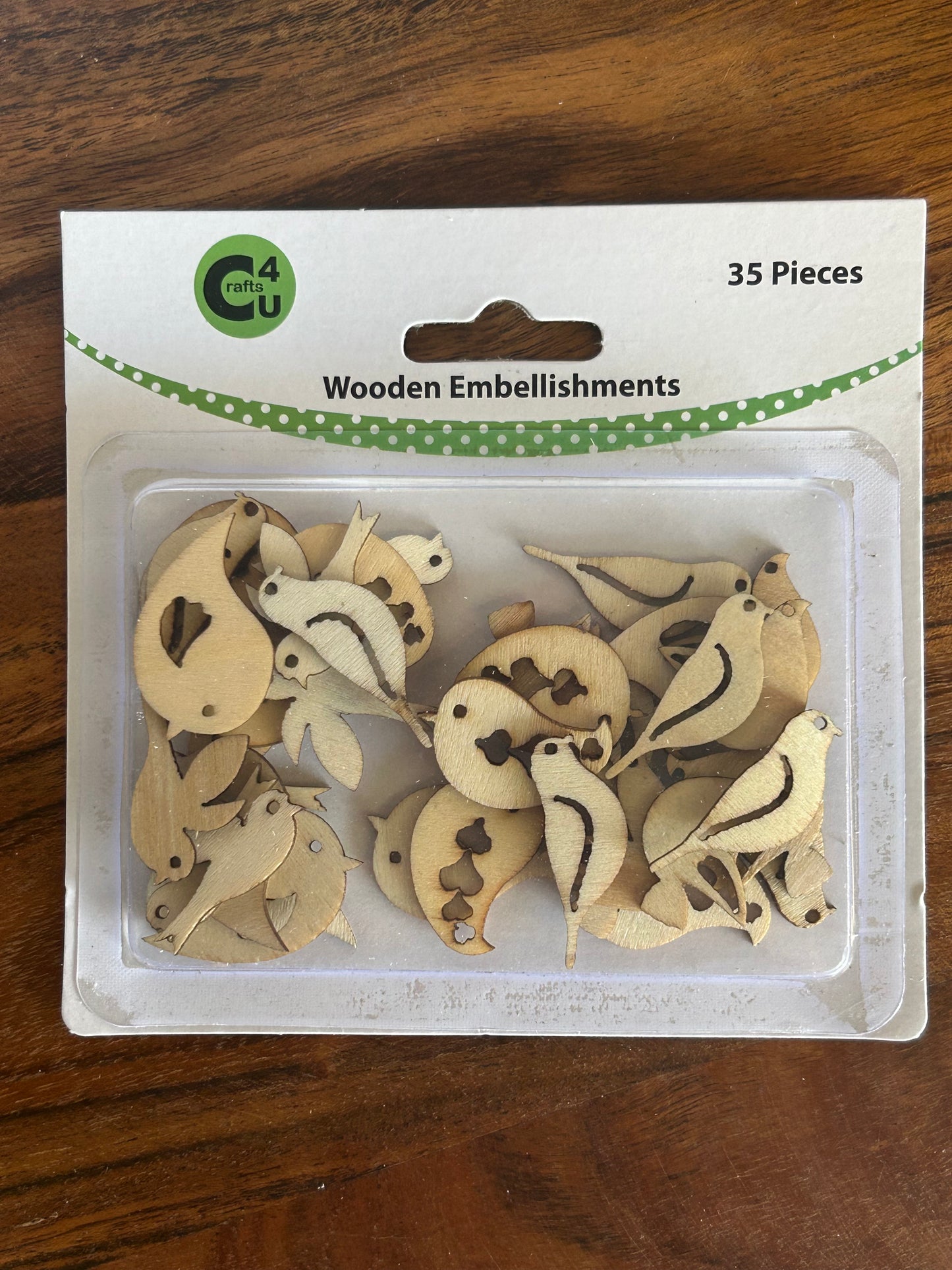 wood embellishments, birds, 35 pieces