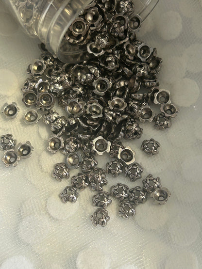 pewter bead cap 7mm ,floral