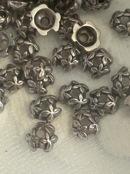 xpewter bead cap, floral, 7mm, 30 pieces per pack