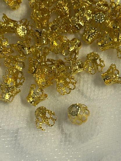 golden colour bead cap, 40 pices, bell shape filligree