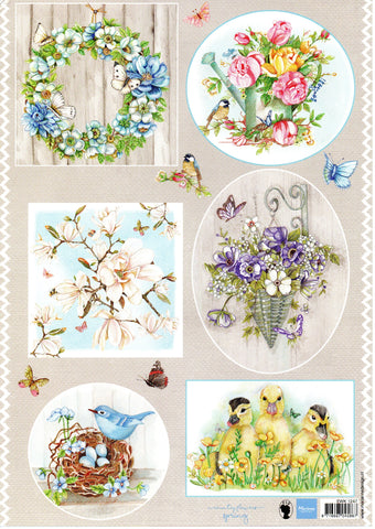 country flowers topper sheet, 6 images, flowers, ducklings wreath, birds