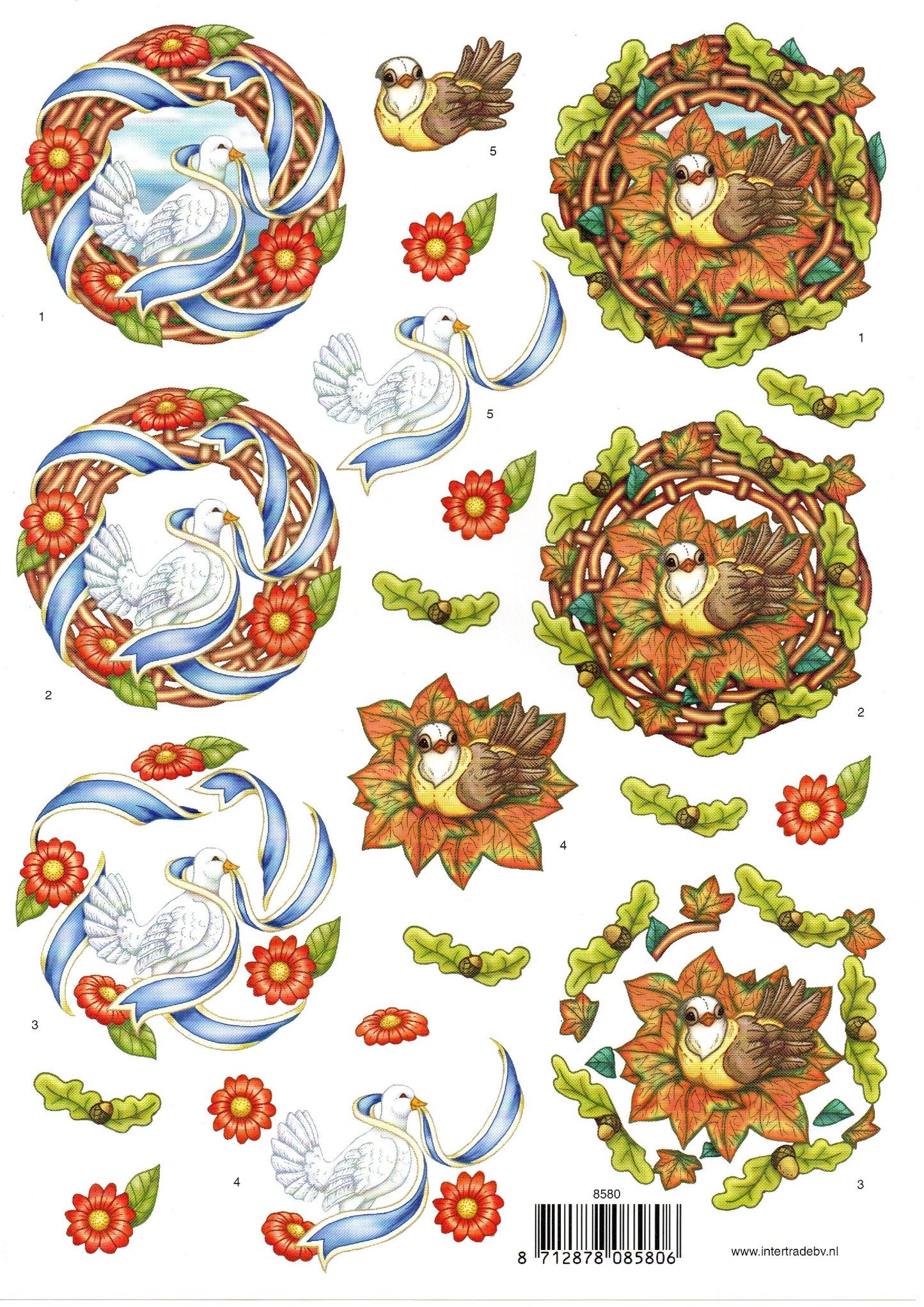 Knipvel Dieren / 3D Sheet / Birds on Wreaths