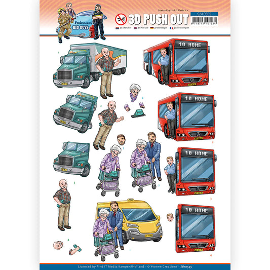 3D Diecut sheet - Yvonne Creations / Professions / Big Guys Bus/Taxi/Truck Driver