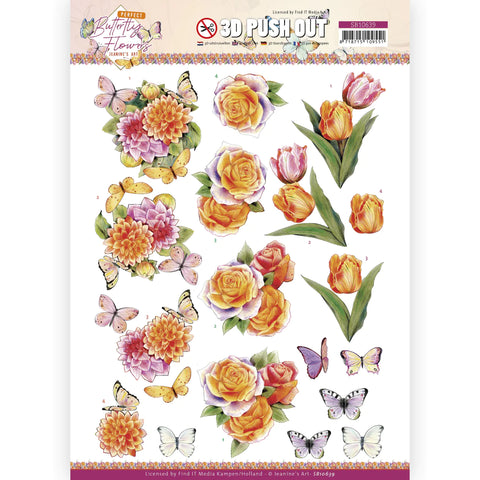 3D Diecut Sheet - Jeanine's Art / Perfect Butterfly Flowers / Orange Rose