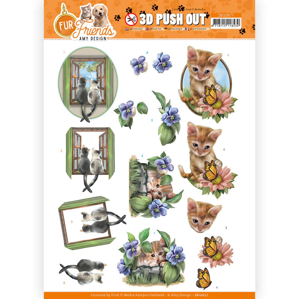 3D Diecut Sheet - Amy Design / Fur Friends / Cats at the Window