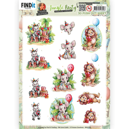 3D Diecut sheet - Watercolour Collection / Jungle Party / Gifts