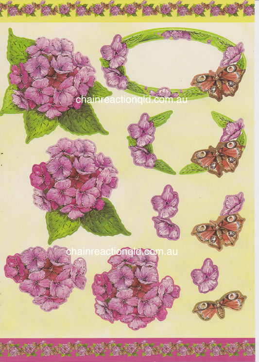 Easy 3D - Hydrangea & Butterfly frame #048