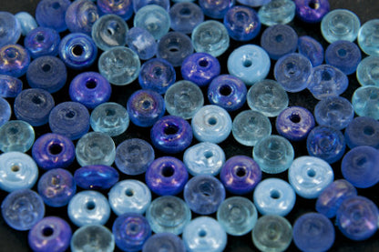 Glass Beads, Disks, Blues mix, 20gm