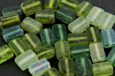Glass Beads, Tiles, Greens, 25gm