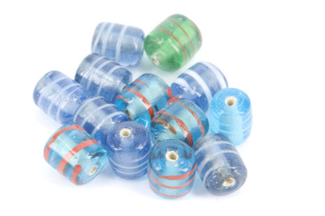 Glass Beads, Fancy Swirl tube, Blue/Green, 25gm