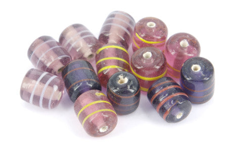 Glass Beads, Swirl Tube Pink/Purple, 25gm