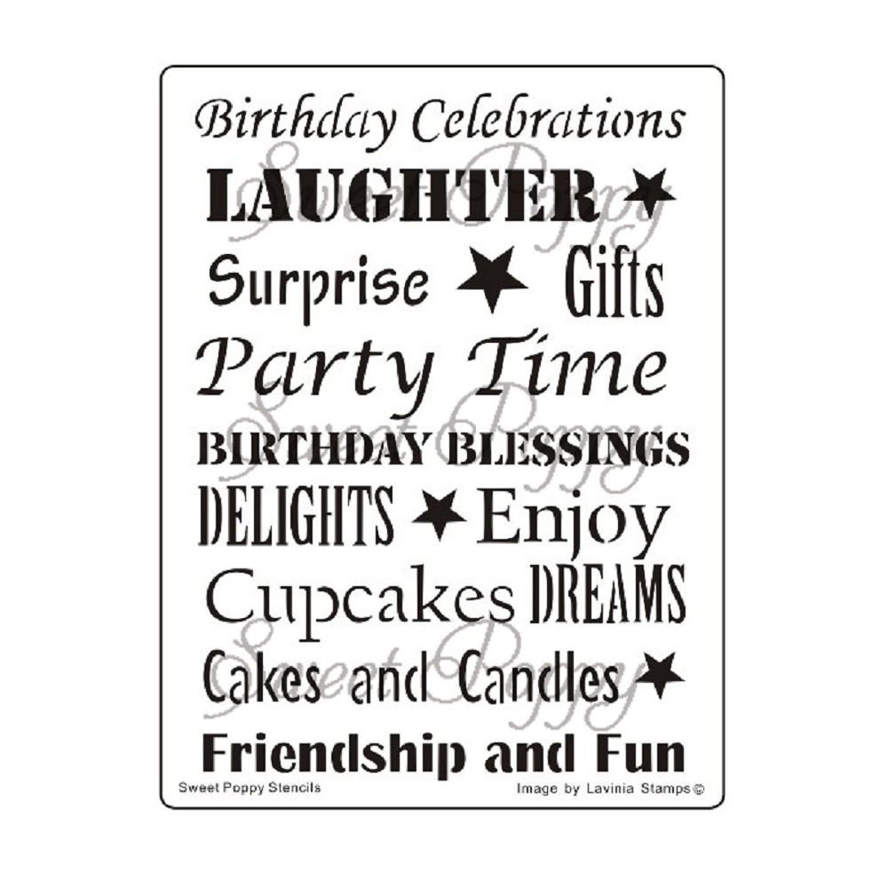 birthday words sweet poppy stencils, stainless steel stencil 110x145mm