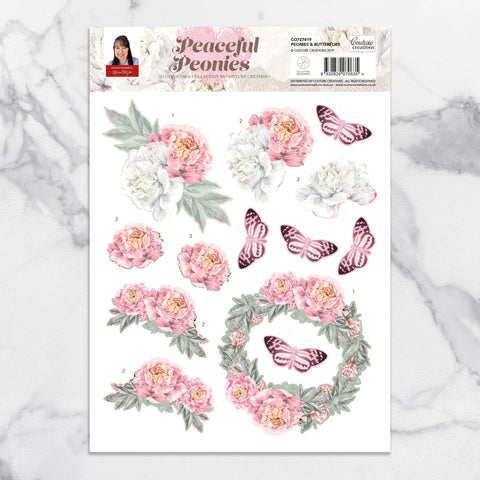 3D Diecut sheet - Peaceful Peonies / Peonies & Butterflies
