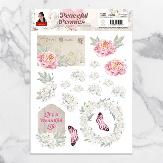 3D Diecut sheet - Peaceful Peonies / Peonies & Postcards