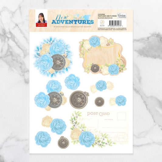 3D Diecut Sheet - New Adventures / Postcard and Flowers