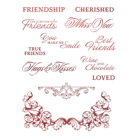 cherished friends mini stamp set sentiment and flourish $6.95 12 piece