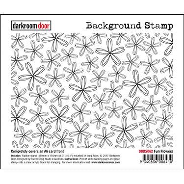 background stamp by darkroom door, fun flowers stamp, covers an a6 card front, 110 x 155mm