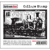 steam locomotive collage stamp, darkroom door, 118 x 80mm