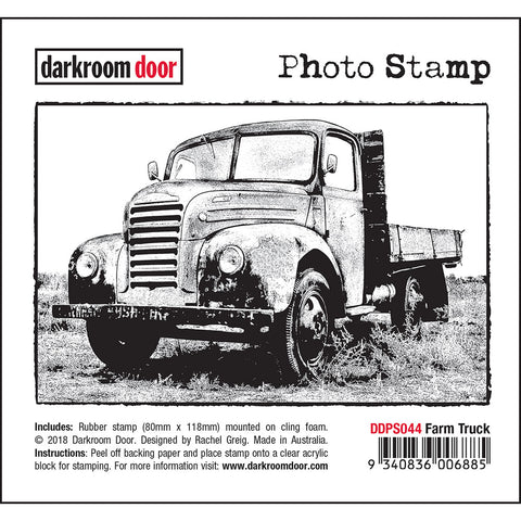 farm truck photo stamp, darkroom door, 118 x 80mm