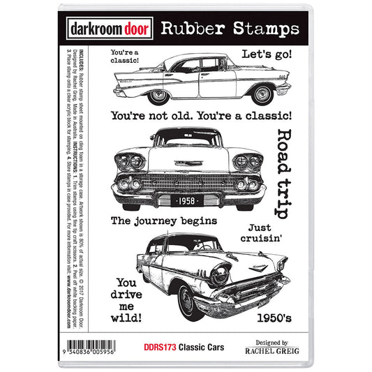 Stamp set, classic cars volume one from darkroom door, 175 x 115mm