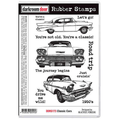 Stamp set, classic cars volume one from darkroom door, 175 x 115mm