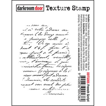 french script, texture stamp, darkroom door 82 x 59mm