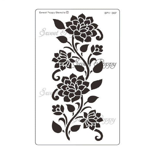 floral dahlias sweet poppy stencil, stainless steel stencil 90x165mm