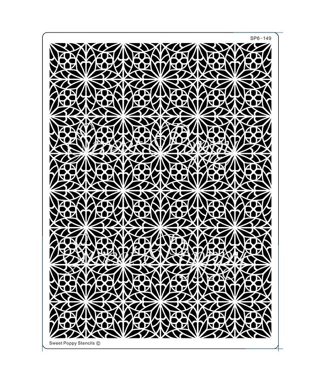 floral trellis backplate, sweet poppy stencil, stainless steel stencil, background stencil 195x145mm