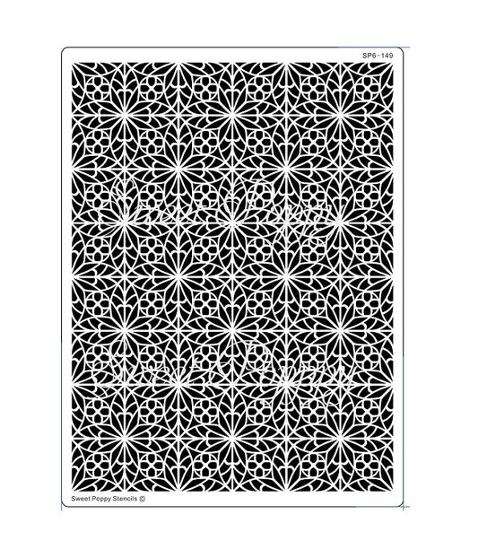 floral trellis backplate, sweet poppy stencil, stainless steel stencil, background stencil 195x145mm