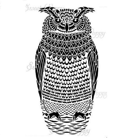large owl sweet poppy stencil stainless steel 115x165mm