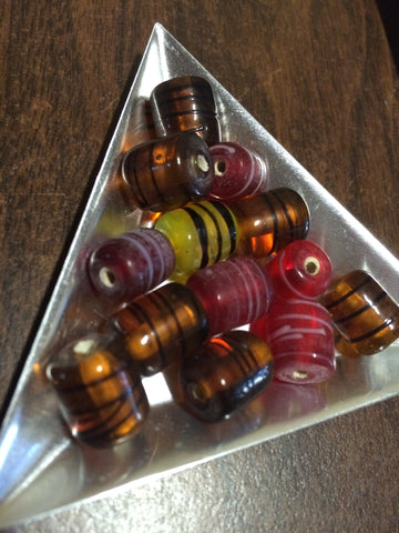 Glass Beads, fancy, swirl tube, Red/Yellow 25gm