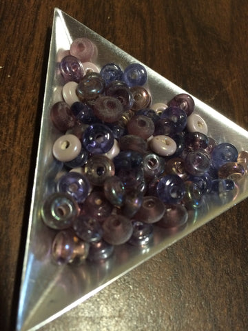 Glass Beads, Disks, purple mix 20gm