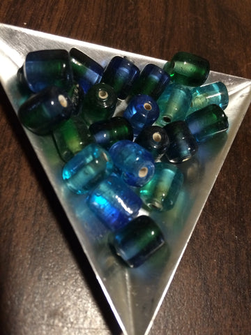 Glass Beads, fancy two tone, Blue/Green, 25gm