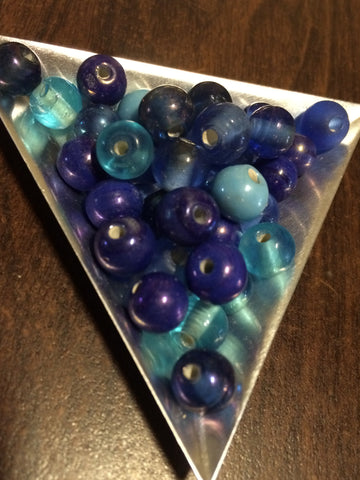 Glass Beads, Rounds, Blues mix 30gm