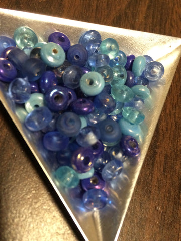 Glass Beads, Disks, Blues mix, 20gm