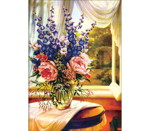 Needleart World, no count cross stitch.  Design size 59cm x 83cm, $44.95.  Complete Kit includes: Precise print colour printed Aida cloth, Pre-sorted threads, Embroidery needle, Colour printed chart including complete stitching instructions