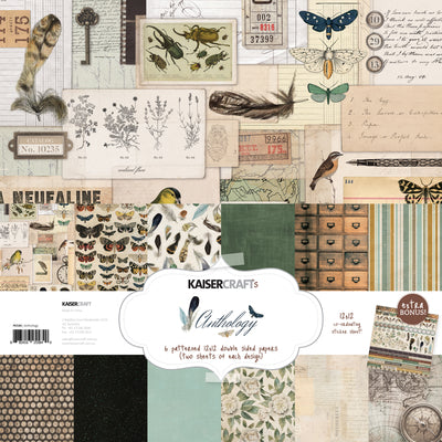 kaisercraft anthology paper pack, 12 papers in 6 designs plus sticker sheet